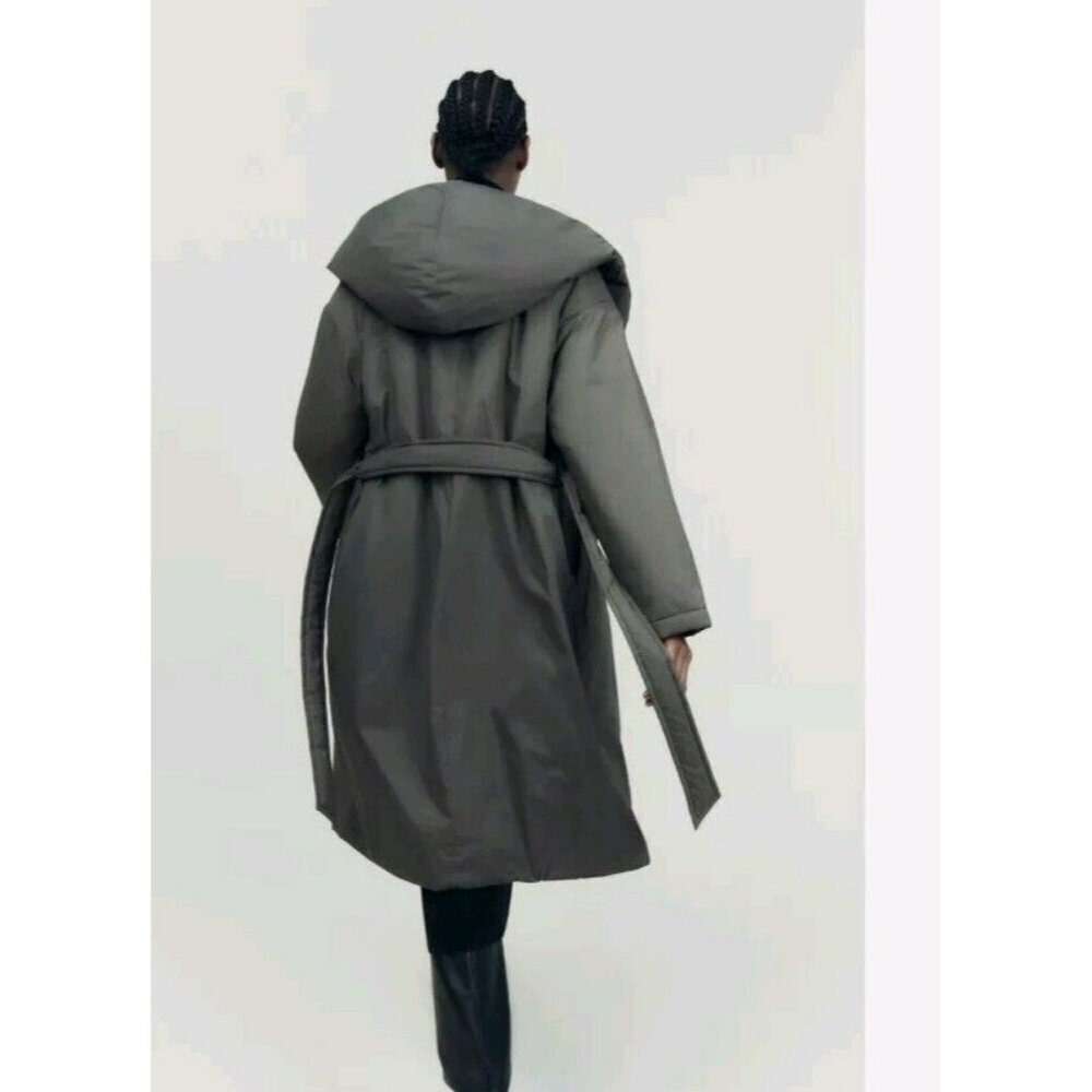NEW ZARA Green Hooded DOWN COAT JACKET Puffer ZARA HOODED P REF 8073 726 SIZE XS - Picture 3 of 9